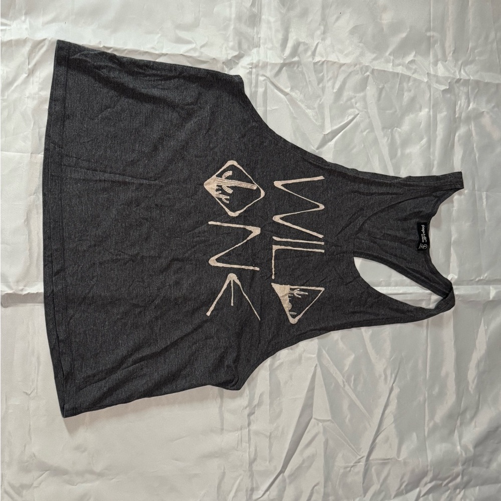 Popular Basics Dark Gray and Beige Graphic Muscle Tee